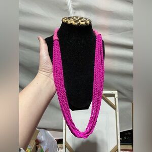 Elegant Pink Twisted, Beaded Multiple Strand Necklace